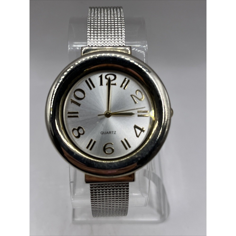 Women's Two Tone Quartz Bangle Cuff Band Watch 36mm Case- New Battery
